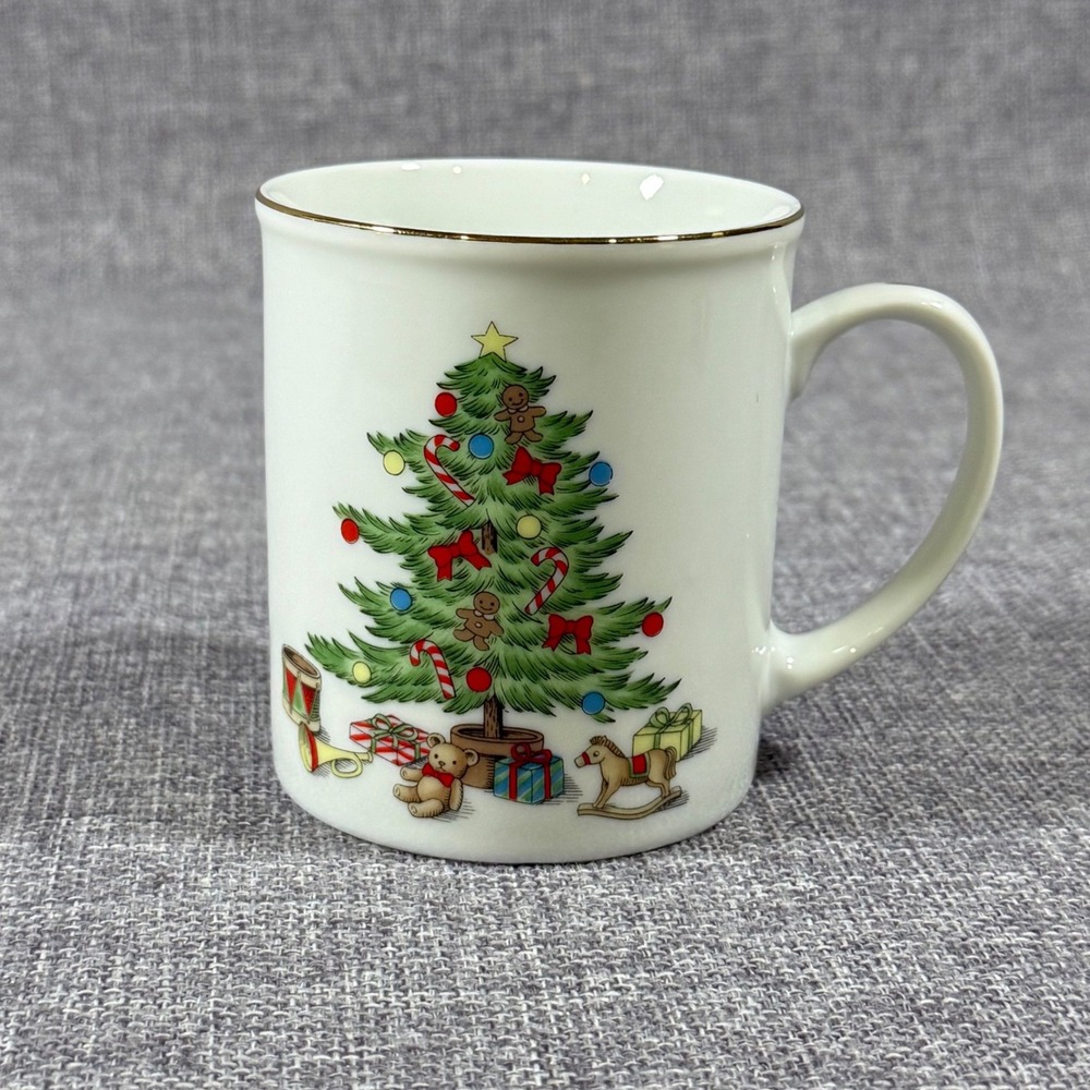 VTG Holiday Hostess Christmas Tree Mug White Gold Trim Fine China Japan Cup Xmas